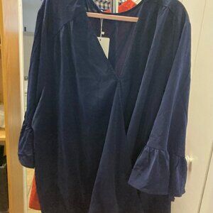 Bloomchic navy wrap front modesty snap ruffle on sleeve elastic at waist